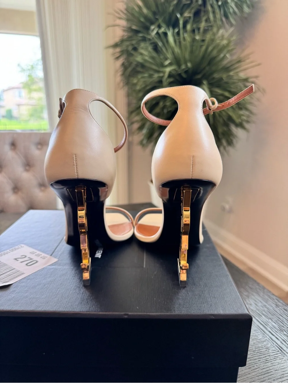 Saint Laurent Cream Opyum 110 YSL Logo Heel Sandal 38.5 8 - Picture 5 of 12